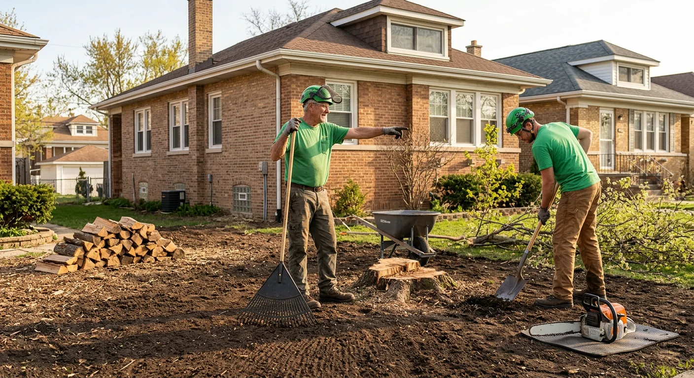 Restored backyard cleared of storm debris and ready for regrowth