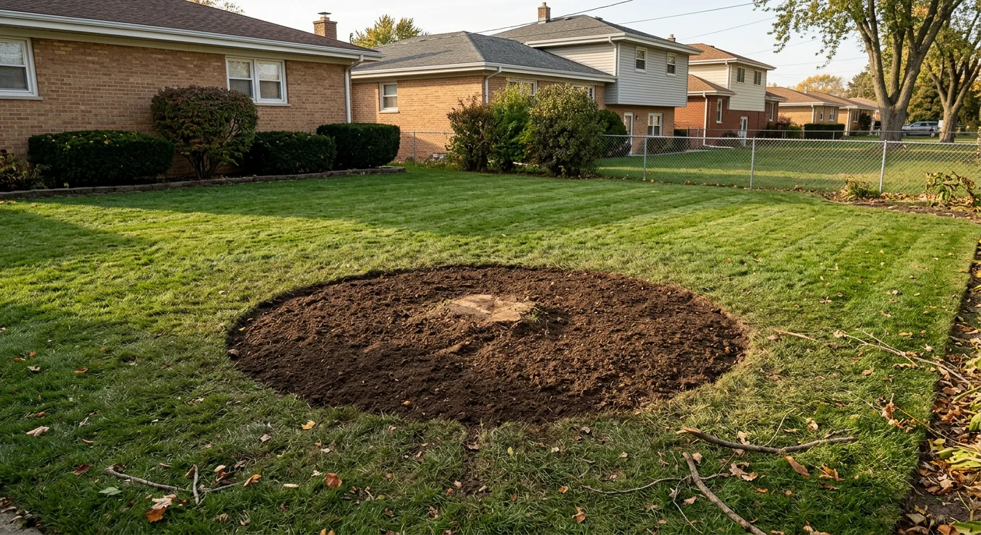 Clean open backyard after hazardous tree removal and stump grinding