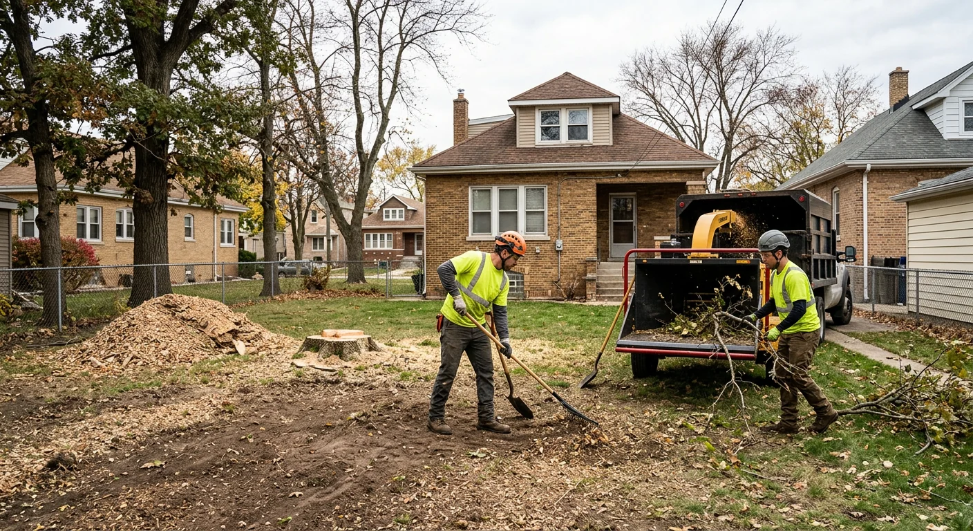 Cleared backyard after removing a wind-toppled maple from a Cicero property