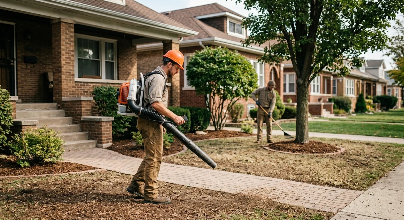 Restored front yard with hauled debris removed after a Cicero storm