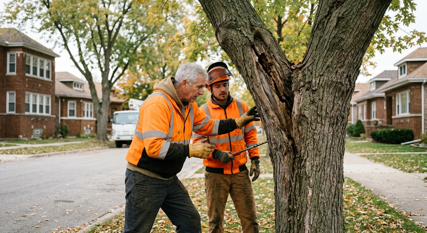 Split trunk union showing bark inclusion on a mature Cicero tree