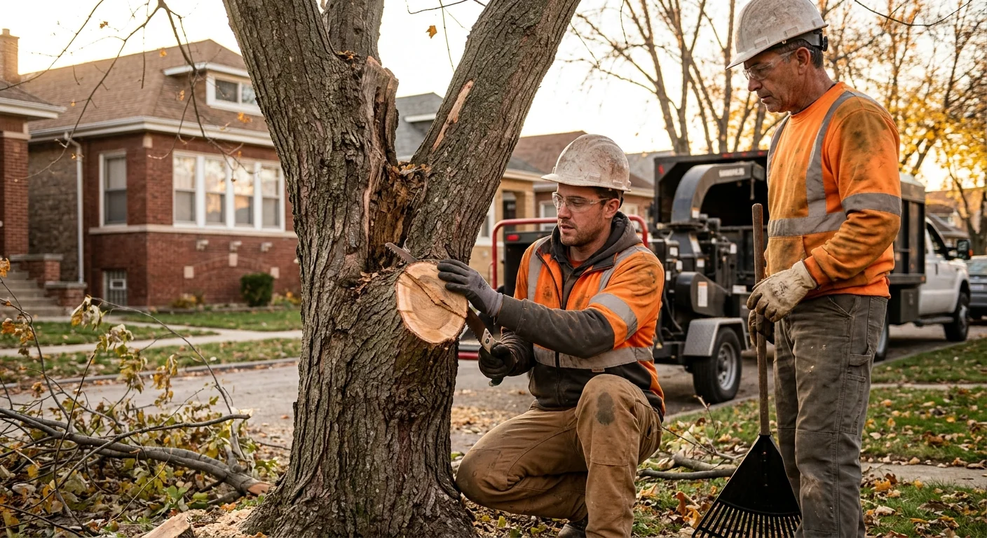 Healthy restored shade trees surrounding a well-kept Cicero home yard