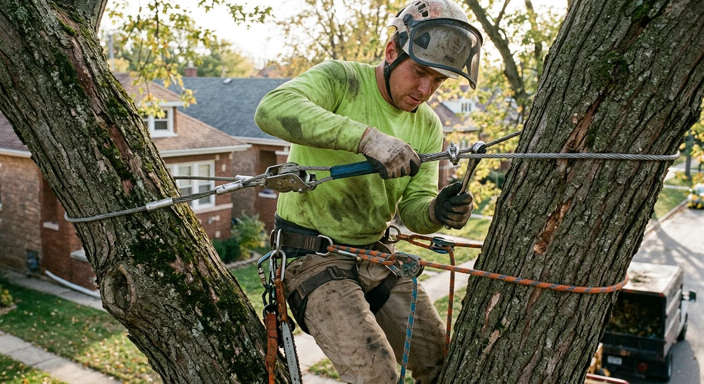 Arborist treating soil and roots to restore a stressed tree