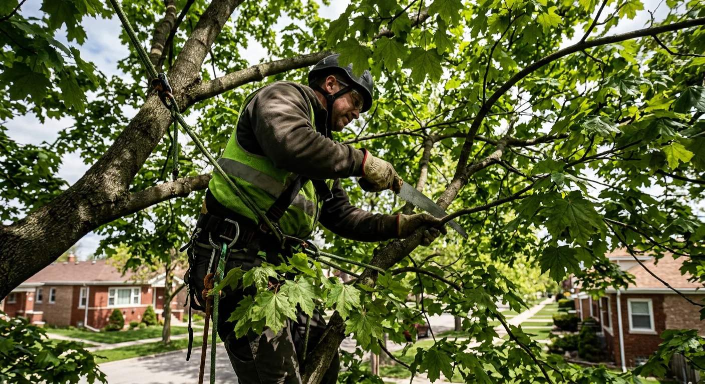Restored backyard maple with thinned canopy and new healthy growth after care
