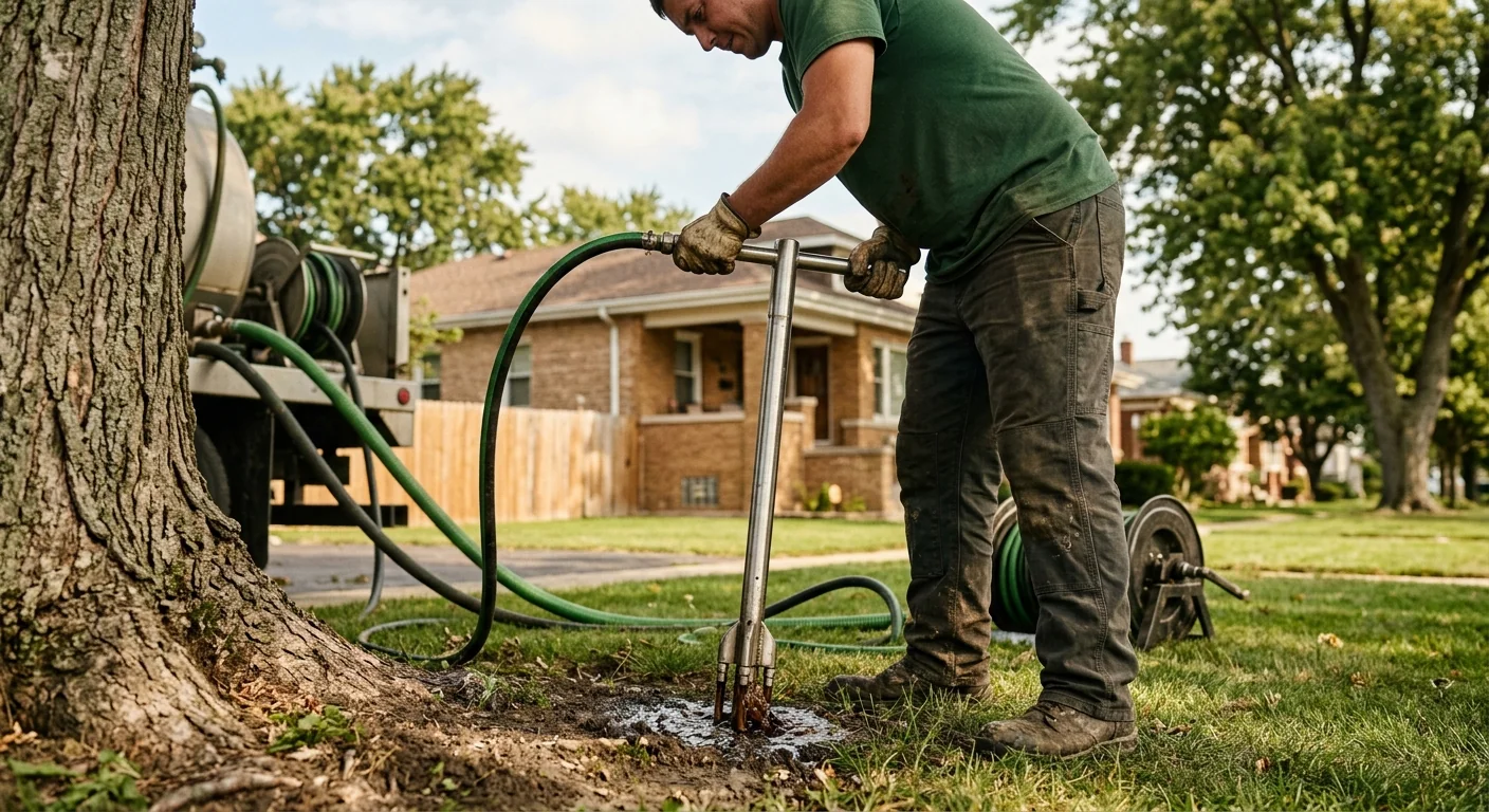 Deep-root fertilization applied to mature trees along a shared property line