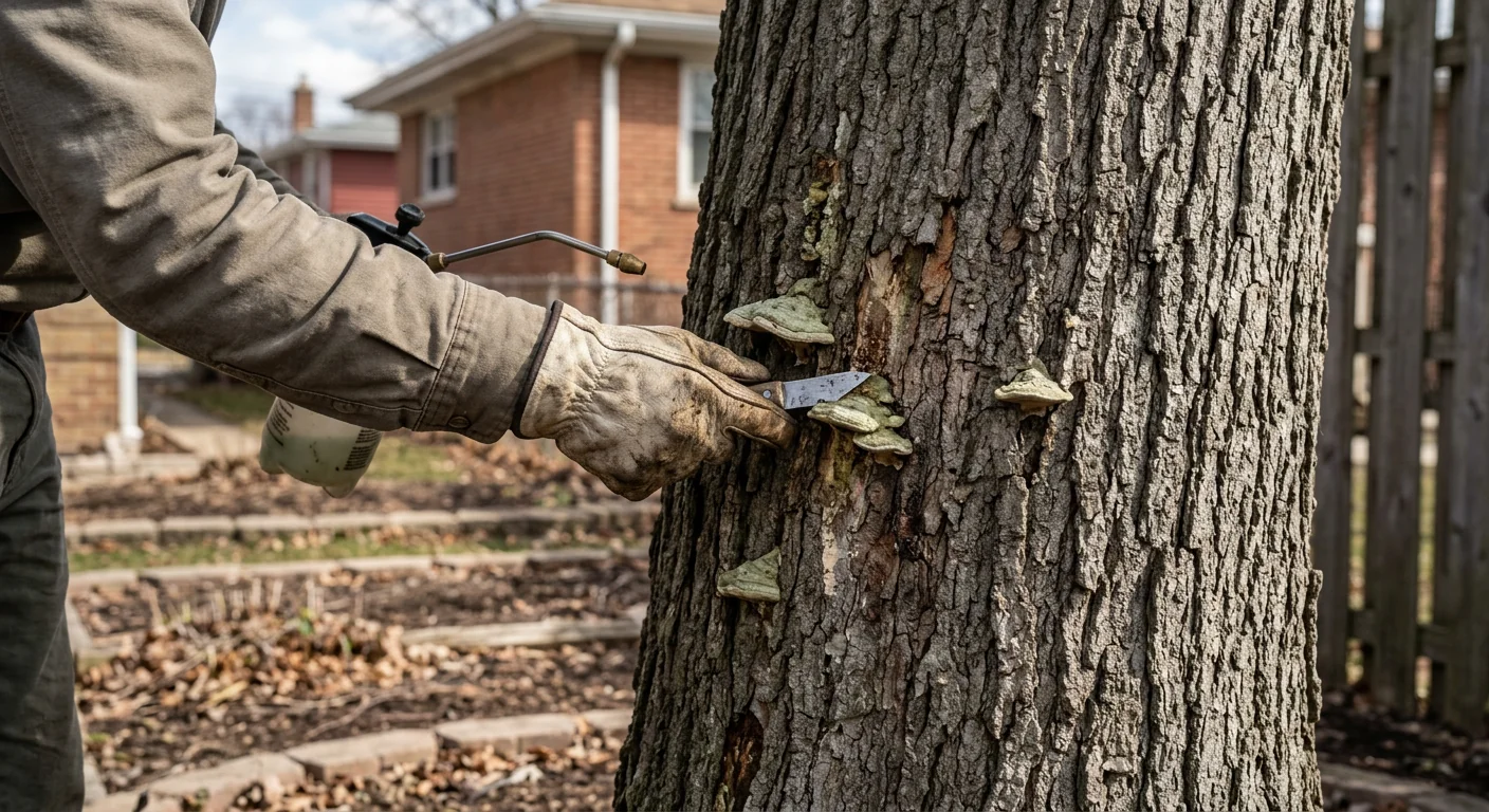 Shade tree fungal damage treated and pruned to encourage healthy regrowth