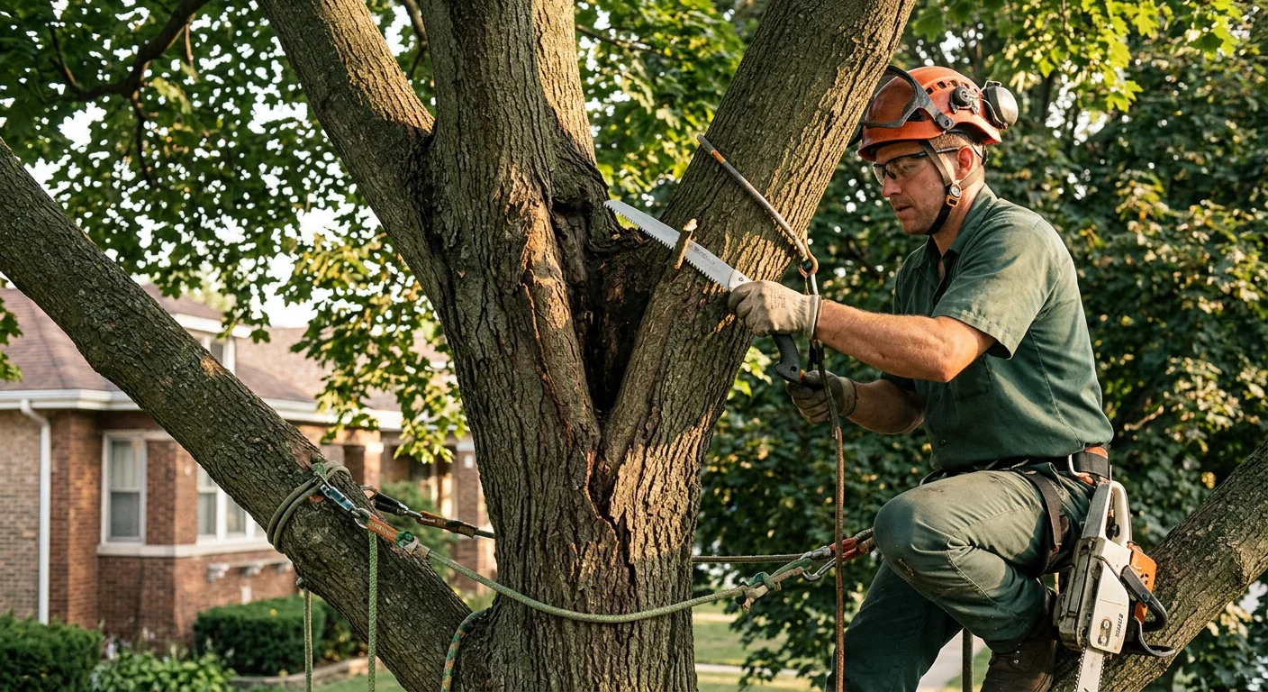 Detailed view of included bark and cracking on a mature maple limb