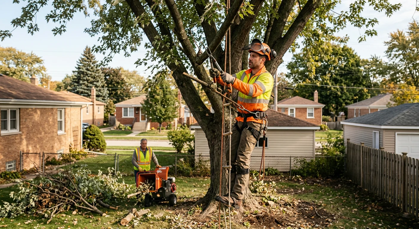 Tree service crew scheduling a property visit in a Cicero neighborhood